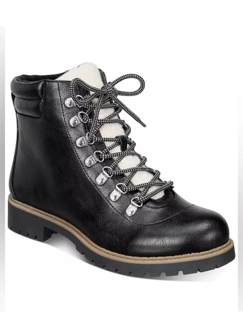 NWT Style & Co Black lace up & side zip ankle bootswith lug sole Womens Sz 5